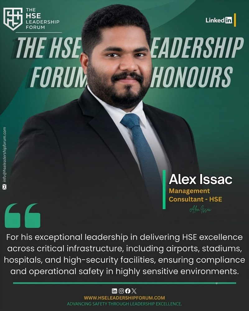 HSE Leadership Forum Honours awarded to Alex Issac, Management Consultant HSE